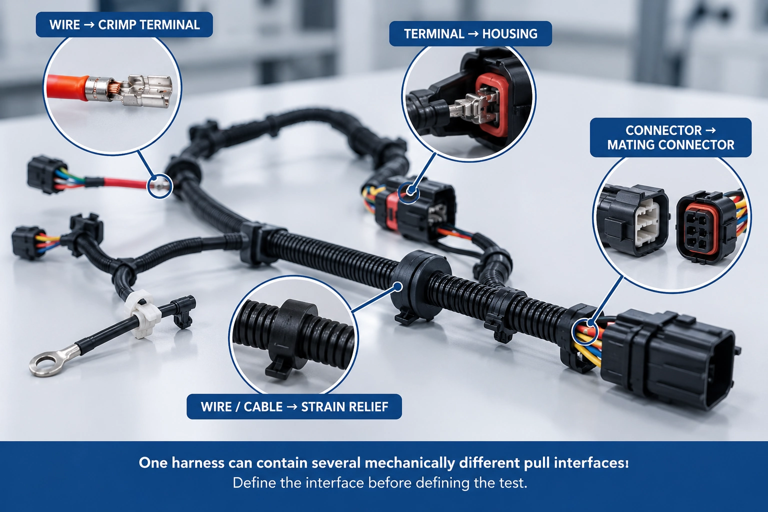 automotive wire harness pull force testing points